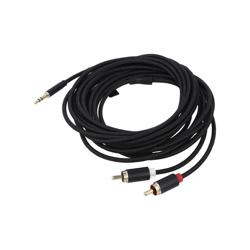 Cablu audio Jack 3,5mm la RCA x2, 5m, placare aurită, textil | Electronic-mag.ro | Componente Electronice