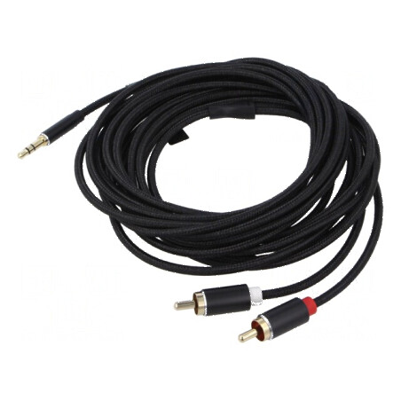 Cablu audio Jack 3,5mm la RCA x2, 5m, placare aurită, textil | Electronic-mag.ro | Componente Electronice