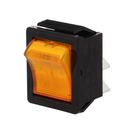 Rocker DPST 16A/250VAC Galben Lampa cu Neon ON-OFF | Electronic-mag.ro | Componente Electronice
