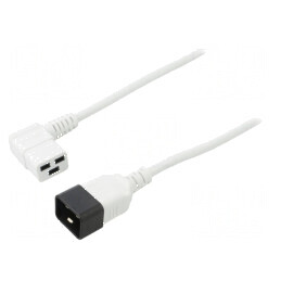 Cablu IEC C19 mamă unghiat - C20 tată, 1m, 3x1,5mm², alb | Electronic-mag.ro | Componente Electronice