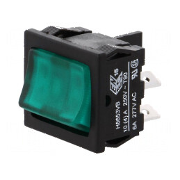 Rocker DPST ON-OFF 10A 250VAC 10A 28VDC Verde 8650 | Electronic-mag.ro | Componente Electronice