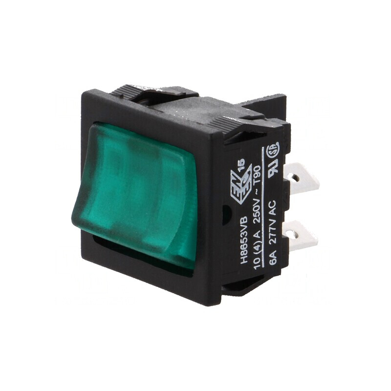 Rocker DPST ON-OFF 10A 250VAC 10A 28VDC Verde 8650 | Electronic-mag.ro | Componente Electronice