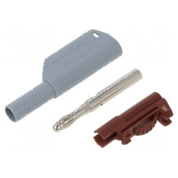 Conector banană 4mm 32A 1kV gri nichelat cu izolație | Electronic-mag.ro | Componente Electronice