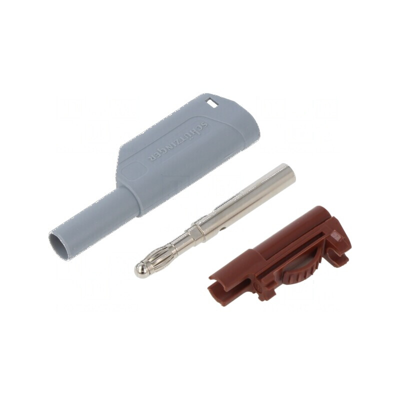 Conector banană 4mm 32A 1kV gri nichelat cu izolație | Electronic-mag.ro | Componente Electronice