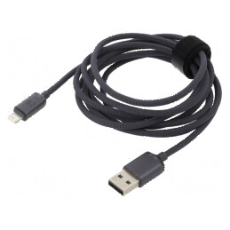 Cablu USB 2.0 Apple Lightning - USB A 2m, Negru, 2.4A | Electronic-mag.ro | Componente Electronice