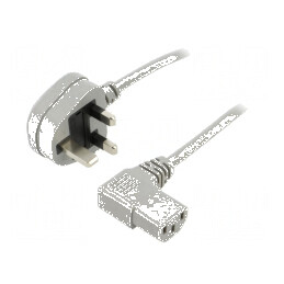Cablu 3x0,75mm2 BS 1363 cu mufă IEC C13 mamă 90° PVC 1,8m | Electronic-mag.ro | Componente Electronice