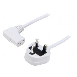 Cablu 3x0,75mm² BS 1363 cu mufă IEC C13 mamă 90° PVC 1,8m | Electronic-mag.ro | Componente Electronice