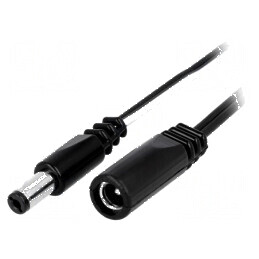 Cablu DC 5,5/2,1 mm2 cu mufă și soclu drept negru 2x0,5mm2 | Electronic-mag.ro | Componente Electronice