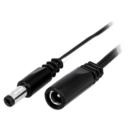 Cablu DC 5,5/2,1 mm2 cu mufă și soclu drept negru 2x0,5mm2 | Electronic-mag.ro | Componente Electronice