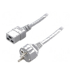 Cablu CEE 7/7 cu mufa IEC C19 mamă, 2m, 10A, gri, 3x1mm2 | Electronic-mag.ro | Componente Electronice