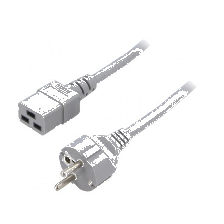 Cablu CEE 7/7 cu mufa IEC C19 mamă, 2m, 10A, gri, 3x1mm2 | Electronic-mag.ro | Componente Electronice