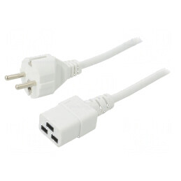 Cablu 3x1mm2 CEE 7/7 cu mufă IEC C19 mamă PVC 2m alb 10A | Electronic-mag.ro | Componente Electronice