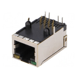Conector RJ45 soclu 8 pini ecranat cu diodă LED THT | Electronic-mag.ro | Componente Electronice