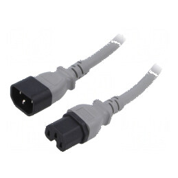 Cablu IEC C14 C15 3x14AWG 1m gri 15A 250V | Electronic-mag.ro | Componente Electronice