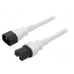 Cablu IEC C14 tată la IEC C15 mamă, 1m, 3x14AWG, alb, 15A 250V | Electronic-mag.ro | Componente Electronice