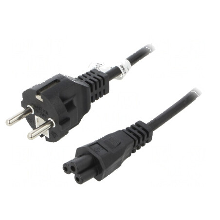 Cablu CEE 7/7 E/F cu mufă IEC C5 mamă PVC 1,8m negru 2,5A | Electronic-mag.ro | Componente Electronice
