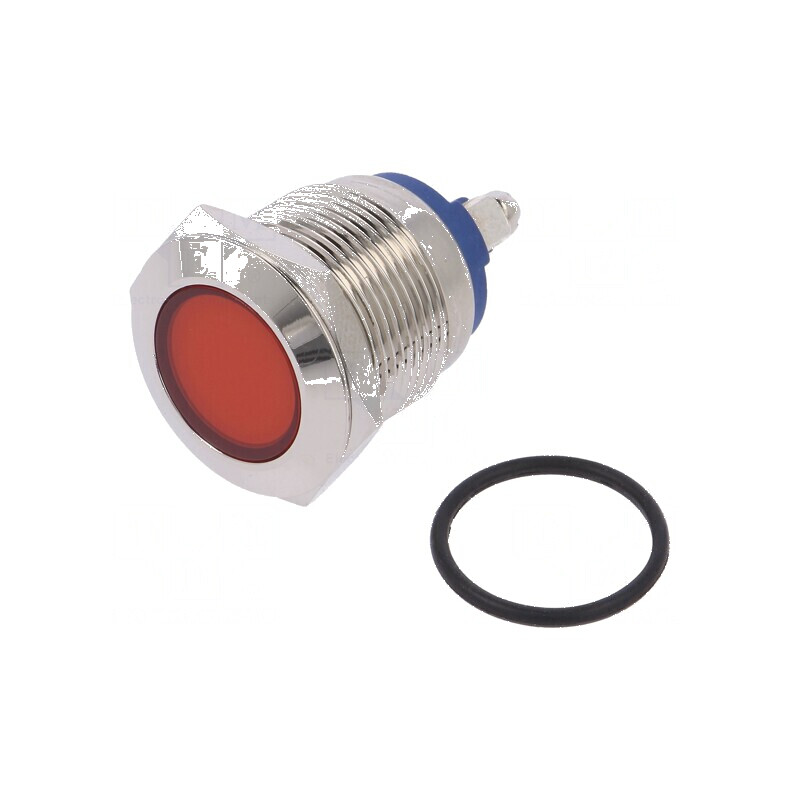 Lampă LED plată roșie 12VDC 12VAC Ø19mm cu șurub | Electronic-mag.ro | Componente Electronice