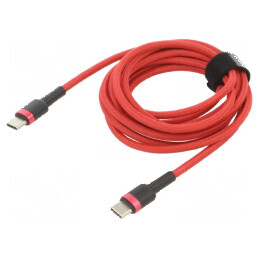 Cablu USB C 2m roșu textil 60W | Electronic-mag.ro | Componente Electronice