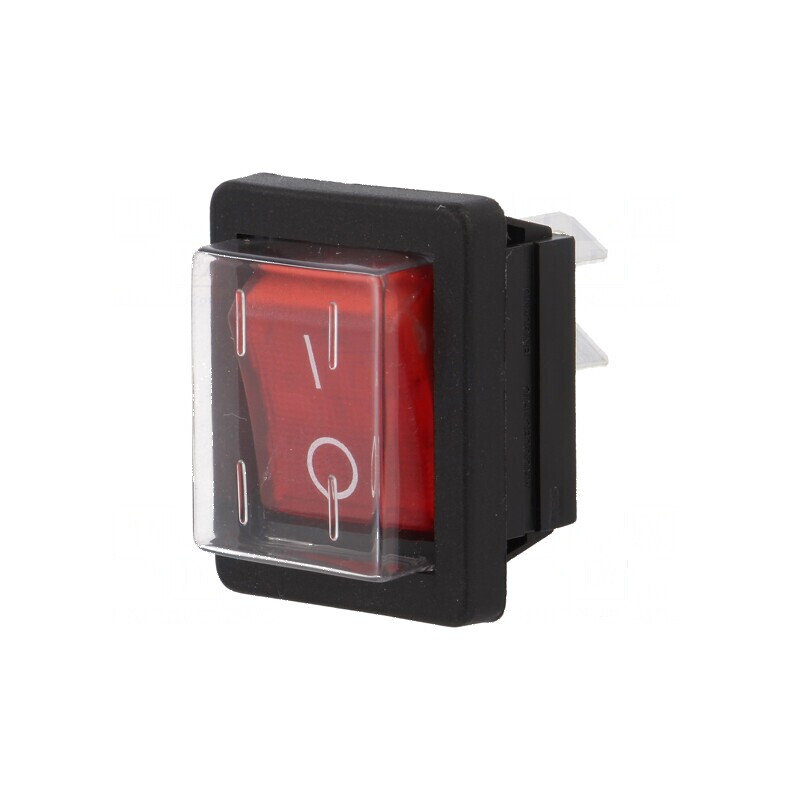 Rocker DPST 2 ON-OFF 16A/250VAC Roșu cu Neon 1350 | Electronic-mag.ro | Componente Electronice