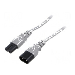 Cablu IEC C7 mamă - IEC C8 tată, 5m, 2x0,75mm2, 2,5A, 250V, gri | Electronic-mag.ro | Componente Electronice