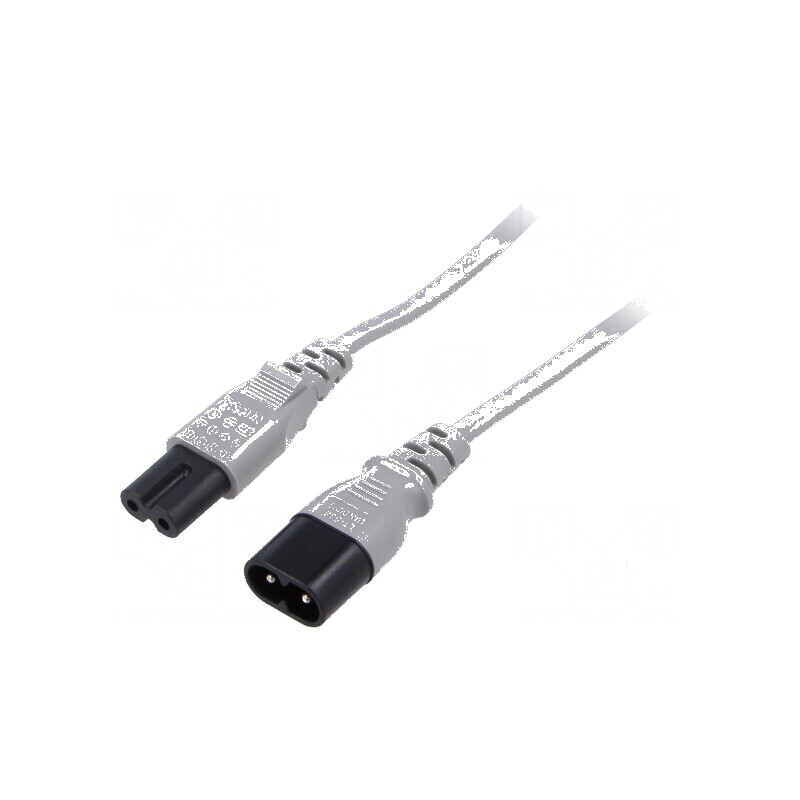 Cablu IEC C7 mamă - IEC C8 tată, 5m, 2x0,75mm2, 2,5A, 250V, gri | Electronic-mag.ro | Componente Electronice Cablu IEC C7 mamă - IEC C8 tată, 5m, 2x0,75mm2, 2,5A, 250V, gri | Electronic-mag.ro | Componente Electronice