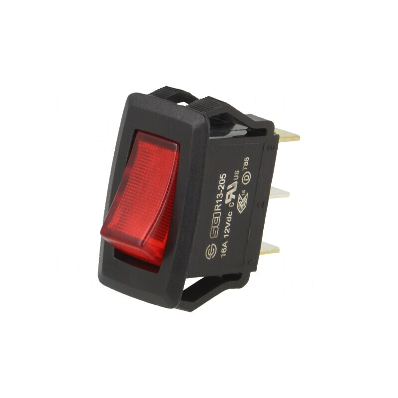 Rocker Switch SPST 16A/12VDC ON-OFF cu LED roșu, Corp negru | Electronic-mag.ro | Componente Electronice