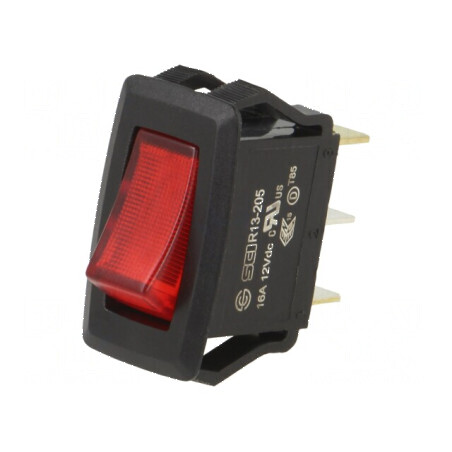 Rocker Switch SPST 16A/12VDC ON-OFF cu LED roșu, Corp negru | Electronic-mag.ro | Componente Electronice