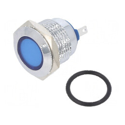 Lampă LED plată albastră 24VDC 24VAC Ø16mm alamă | Electronic-mag.ro | Componente Electronice