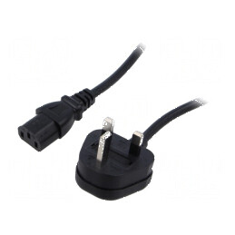 Cablu 3x1mm2 BS 1363 (G) cu mufă IEC C13 mamă PVC 1m negru 3A | Electronic-mag.ro | Componente Electronice