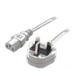 Cablu 3x1mm2 BS 1363 cu mufă IEC C13 mamă PVC 1m gri 3A | Electronic-mag.ro | Componente Electronice