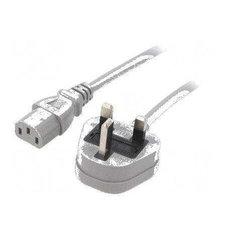 Cablu 3x1mm2 BS 1363 cu mufă IEC C13 mamă PVC 1m gri 3A | Electronic-mag.ro | Componente Electronice