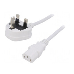 Cablu 3x1mm2 BS 1363 (G) IEC C13 mamă PVC 1m alb 3A | Electronic-mag.ro | Componente Electronice