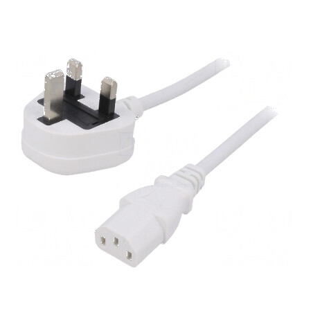 Cablu 3x1mm2 BS 1363 (G) IEC C13 mamă PVC 1m alb 3A | Electronic-mag.ro | Componente Electronice