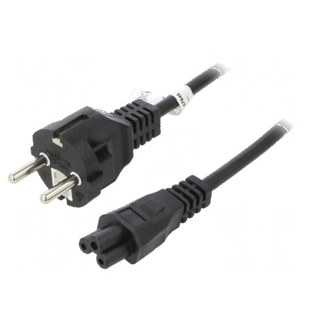 Cablu CEE 7/7 mufă IEC C5 mamă PVC 1m negru 2,5A 250V | Electronic-mag.ro | Componente Electronice