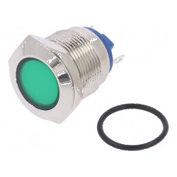 Lampă LED plată verde 24VDC 24VAC Ø19mm alamă | Electronic-mag.ro | Componente Electronice