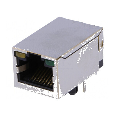 Conector RJ45 soclu PIN 8 ecranat cu diodă LED THT | Electronic-mag.ro | Componente Electronice