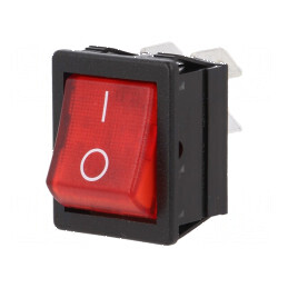Rocker DPST ON-OFF 16A/250VAC roșu cu lampă neon 1350 | Electronic-mag.ro | Componente Electronice