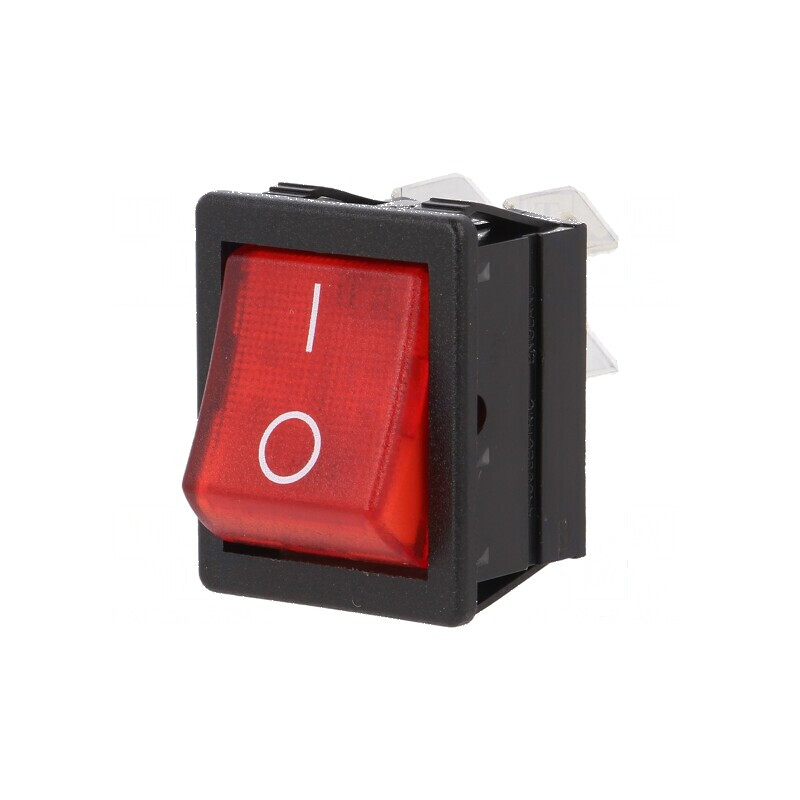 Rocker DPST ON-OFF 16A/250VAC roșu cu lampă neon 1350 | Electronic-mag.ro | Componente Electronice