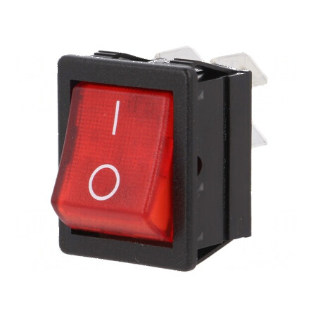 Rocker DPST ON-OFF 16A/250VAC roșu cu lampă neon 1350 | Electronic-mag.ro | Componente Electronice