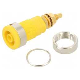 Conector banană 4mm soclu 32A 1kVDC galben aurit înşurubare | Electronic-mag.ro | Componente Electronice