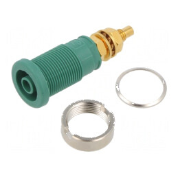 Conector banană 4mm soclu 32A 1kVDC verde aurit | Electronic-mag.ro | Componente Electronice