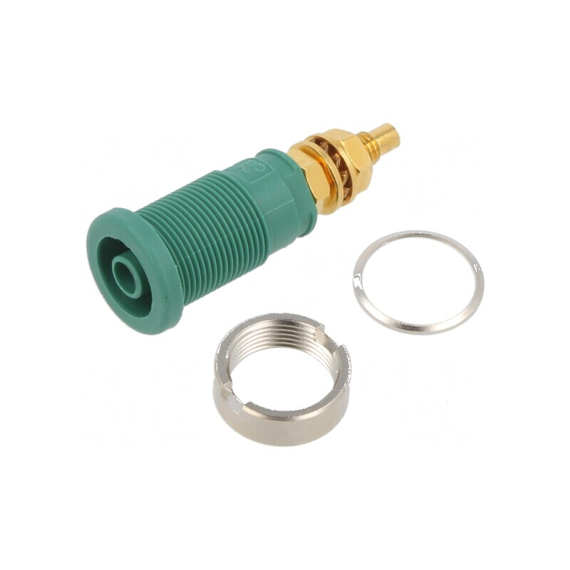 Conector banană 4mm soclu 32A 1kVDC verde aurit | Electronic-mag.ro | Componente Electronice