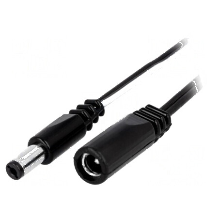 Cablu 2x0,5mm2 DC 5,5/2,1 mm mufă soclu drept negru | Electronic-mag.ro | Componente Electronice