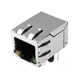 Conector RJ45 soclu PIN 8 ecranat cu diodă LED THT | Electronic-mag.ro | Componente Electronice