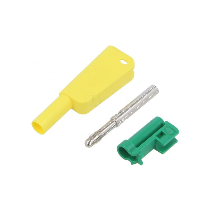 Conector banană 4mm 32A 1kV galben-verde nichelat | Electronic-mag.ro | Componente Electronice