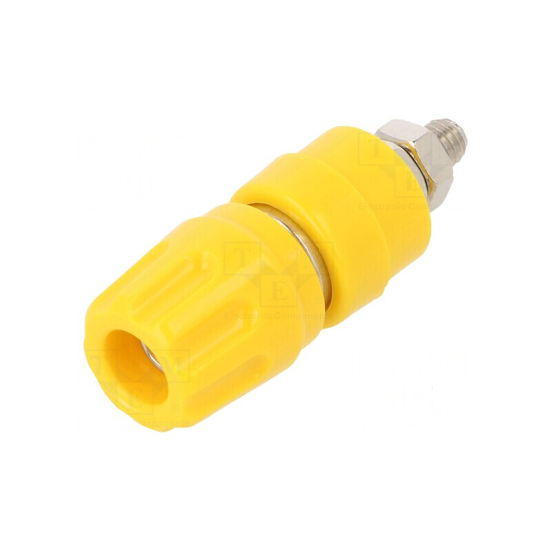 Conector banană 4mm soclu 35A 30VAC 60VDC galben nichelat | Electronic-mag.ro | Componente Electronice