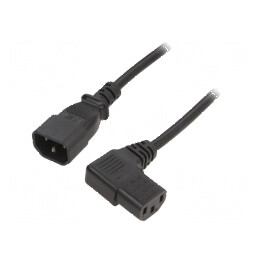 Cablu 3x0,75mm2 IEC C13 mamă 90° - IEC C14 tată PVC 1,8m negru | Electronic-mag.ro | Componente Electronice