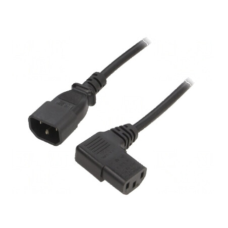 Cablu 3x0,75mm2 IEC C13 mamă 90° - IEC C14 tată PVC 1,8m negru | Electronic-mag.ro | Componente Electronice