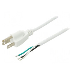 Cablu 3x18AWG NEMA 5-15, Mufă PVC 2m Alb, 10A 125V | Electronic-mag.ro | Componente Electronice