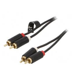 Cablu RCA 1,5m aurit negru cu mufă x2 | Electronic-mag.ro | Componente Electronice